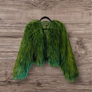 Green Cropped Faux Fur Jacket